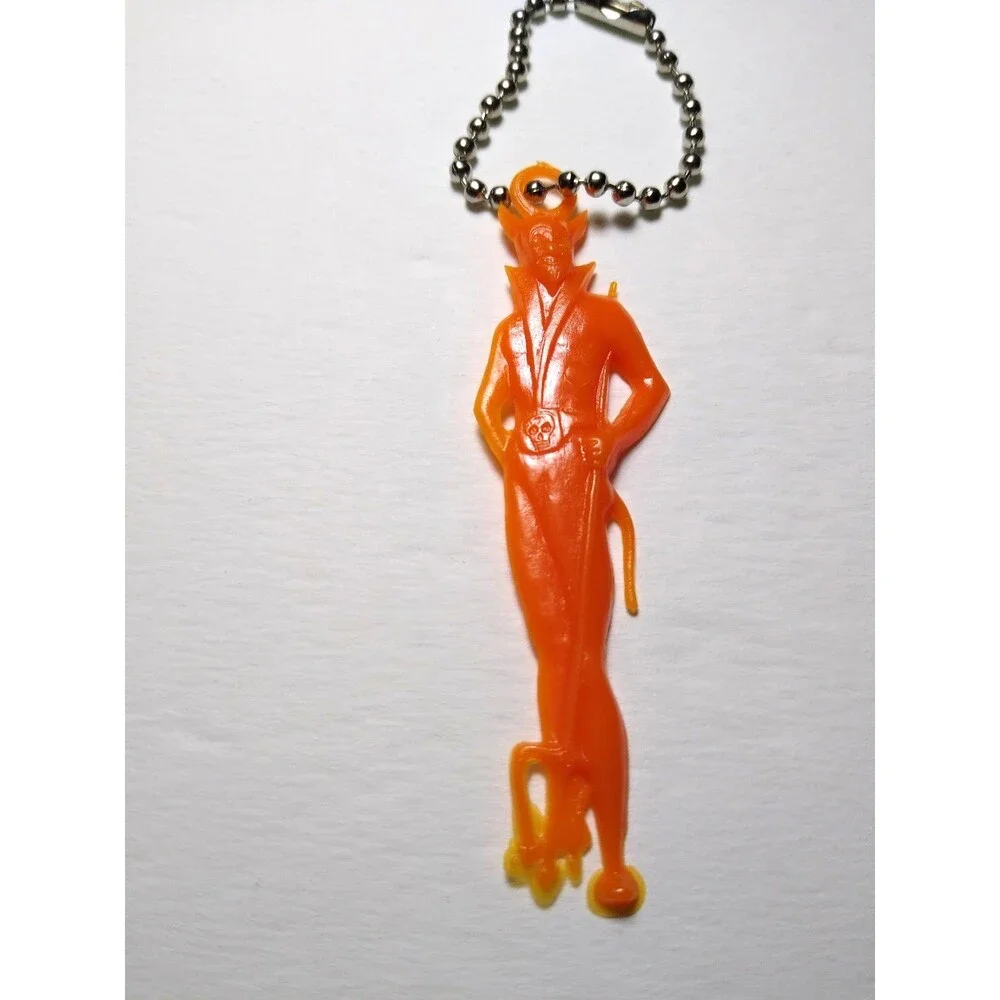 Halloween Plastic Devil Satan Keychain Charm Gothic Spooky Gift Orange Vintage